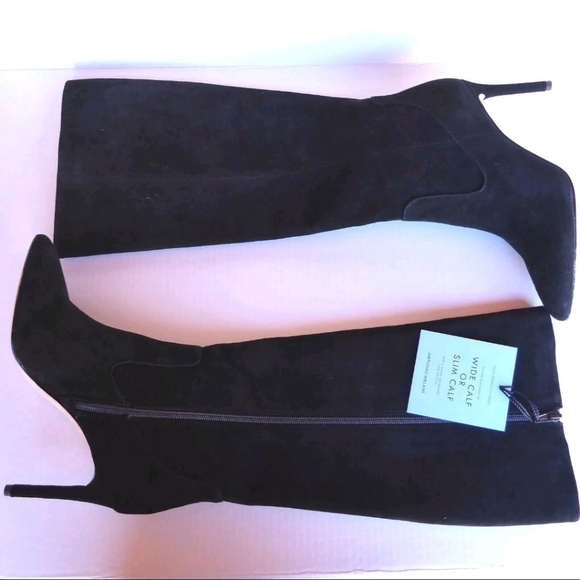 NEW Antonio Melani Black Genuine Suede Leather Dress Knee High Heels Boots - Picture 11 of 15